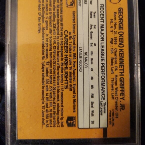1989 DONRUSS Ken Griffey Jr. RATED ROOKIE #33 *RARE/Multiple Errors* - Picture 2 of 6